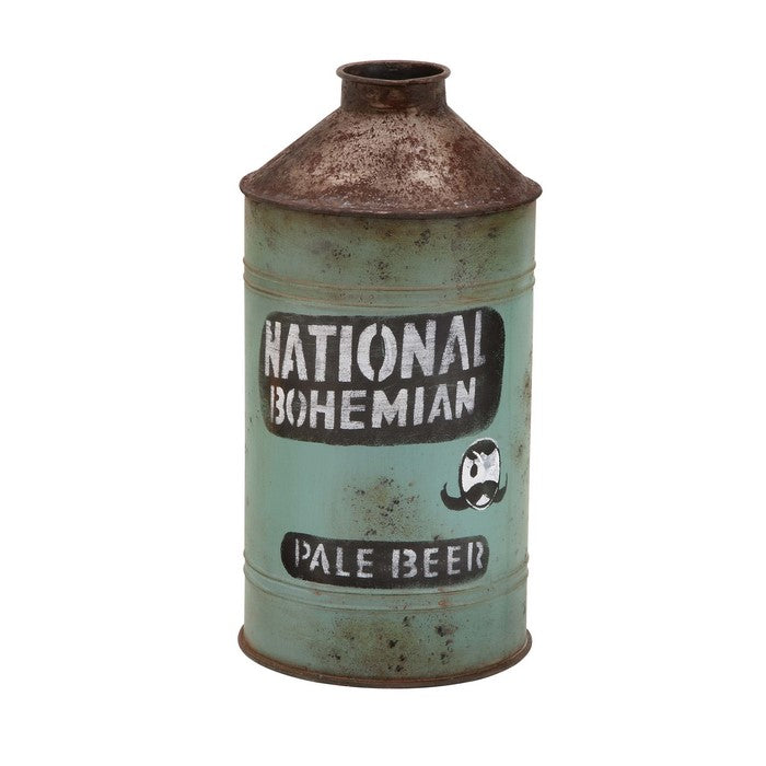 Metal Vase with Beer Typography and Raised Top, Green