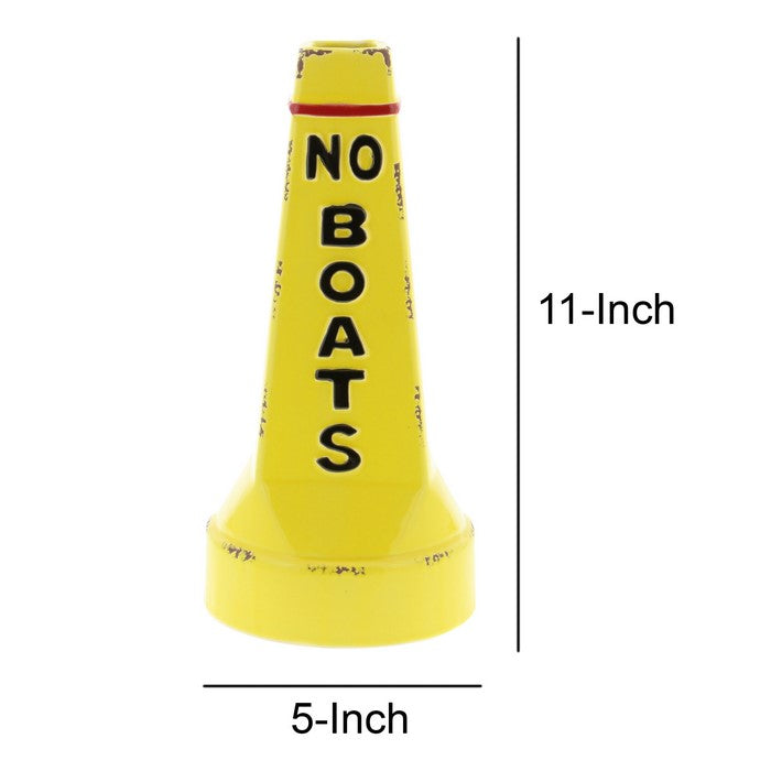 Ceramic Buoy Vase with Round Base and Typography, Yellow
