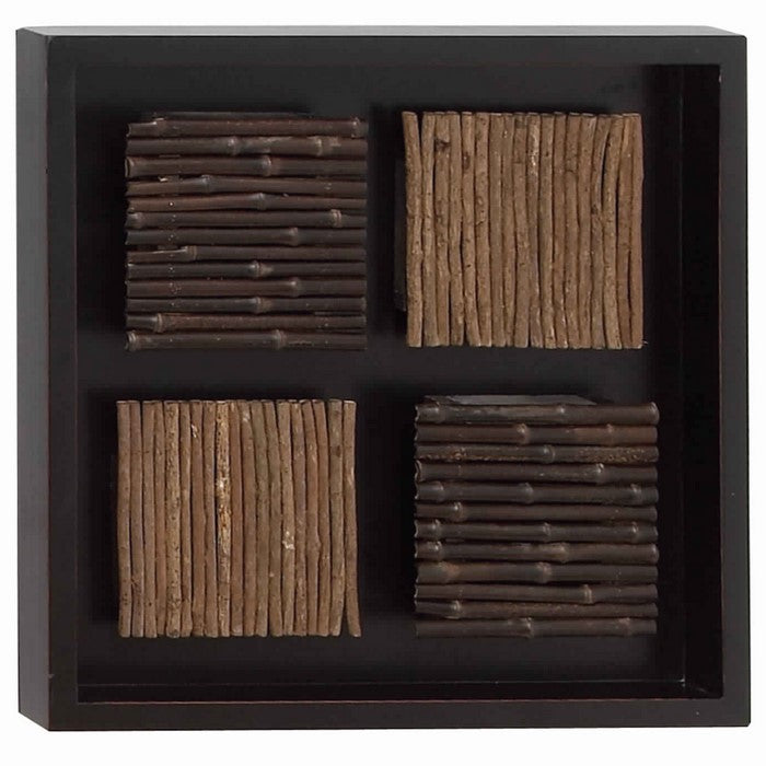 Square Shaped Wooden Wall Decor with Arranged Planks,Assortment of 4,Black