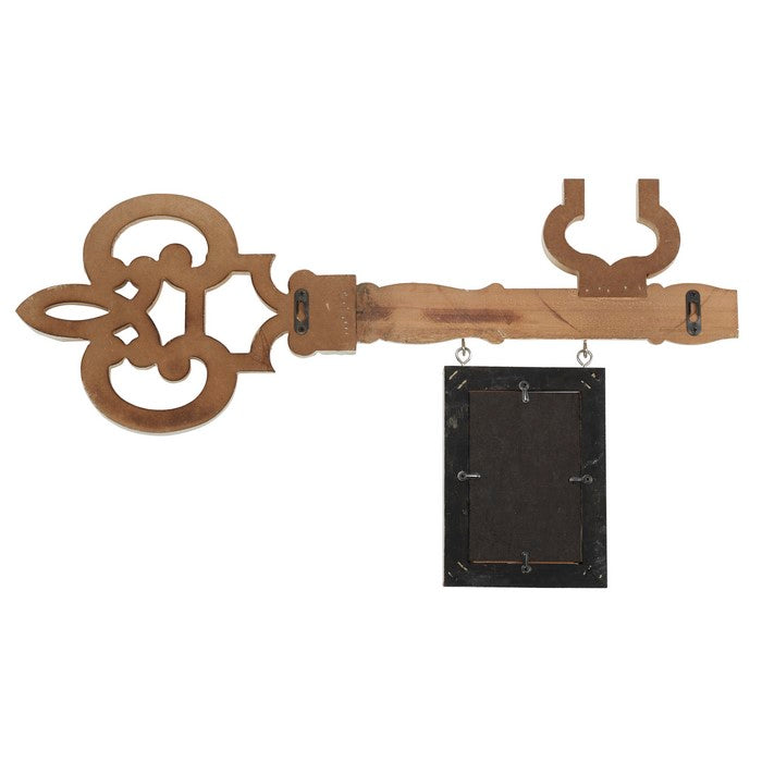 Key Shaped Wooden Wall Decor with Distressed Detail, Antique White