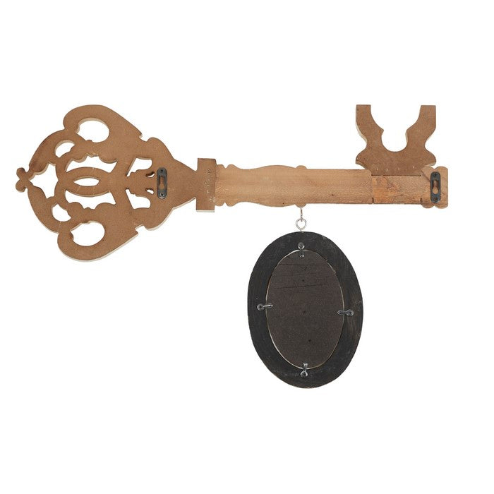 Key Wooden Wall Decor with Oval Frame and Distressed Details,Antique White