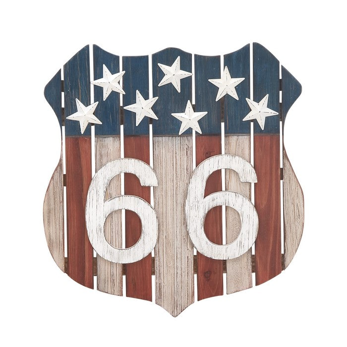Shield Design Wooden Wall Decor with US Flag Print, Red and Blue