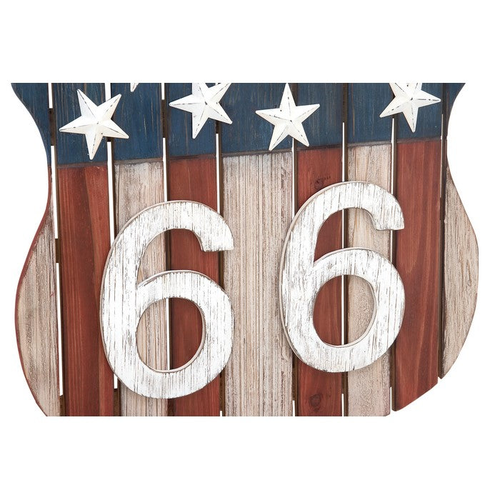 Shield Design Wooden Wall Decor with US Flag Print, Red and Blue