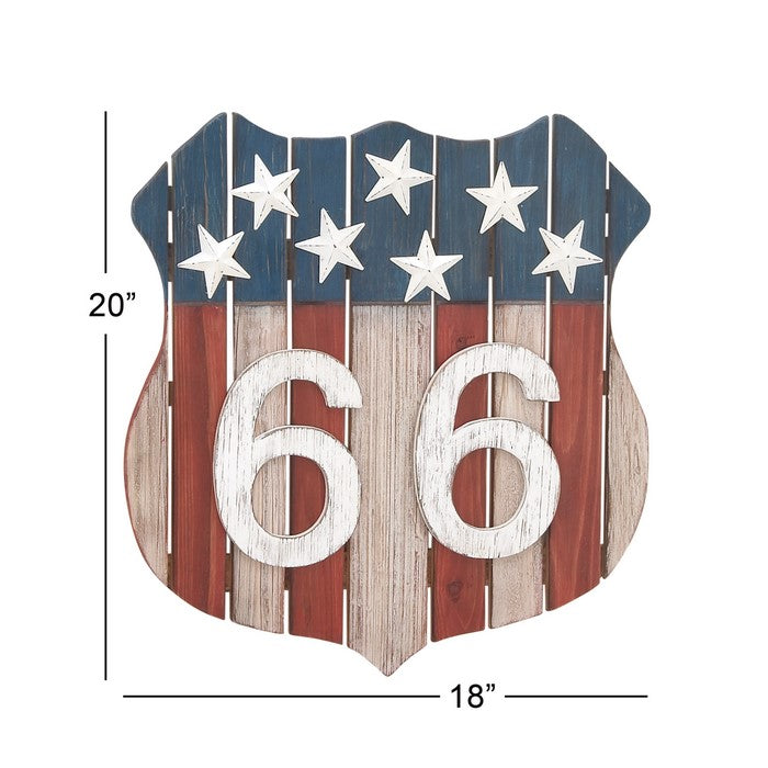 Shield Design Wooden Wall Decor with US Flag Print, Red and Blue