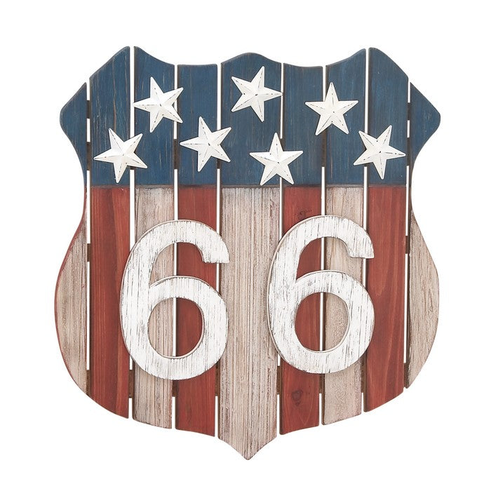 Shield Design Wooden Wall Decor with US Flag Print, Red and Blue