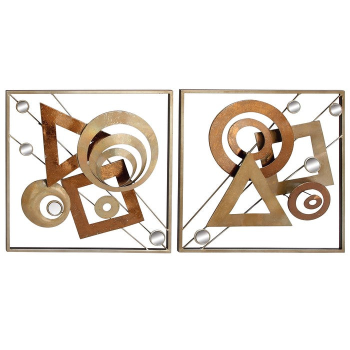 Square Metal Wall Decor with Geometric Design, Assortment of 2, Bronze