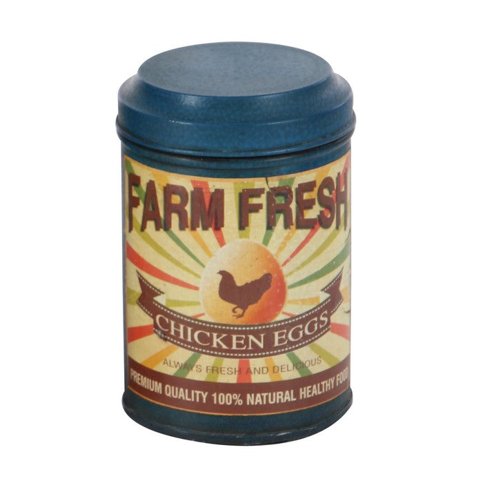 Round Metal Canister with Vintage Illustration and Lid, Set of 3, Blue