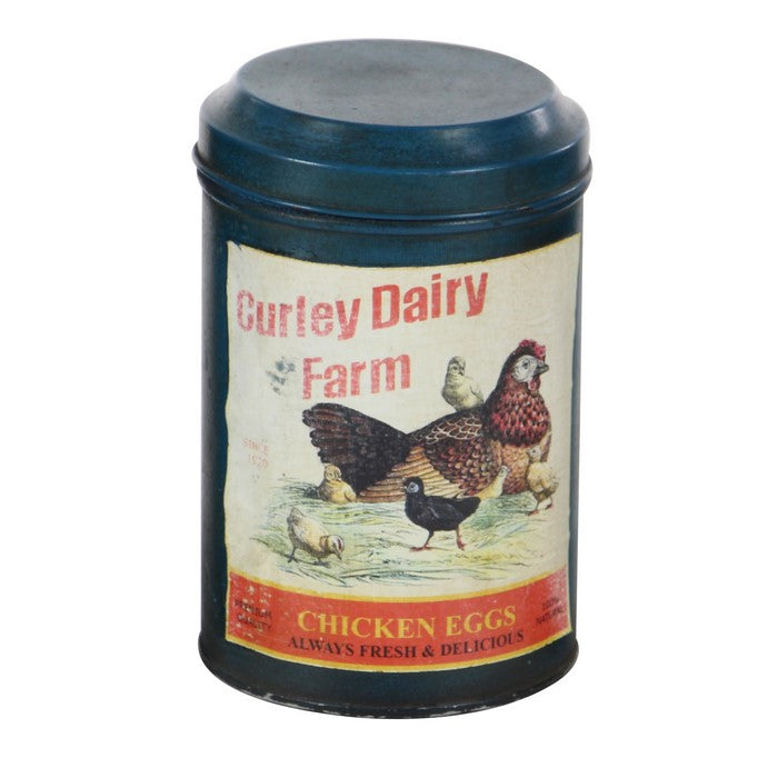 Round Metal Canister with Vintage Illustration and Lid, Set of 3, Blue
