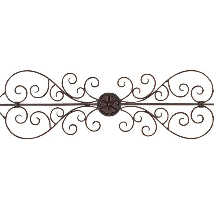 Rustic Style Scroll Design Metal Wall Plaque with Mounting Hardware, Brown