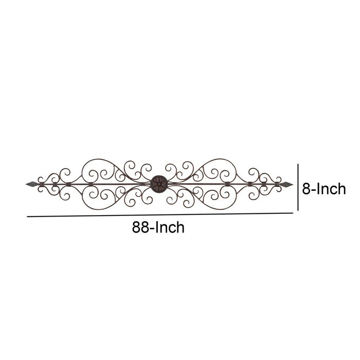 Rustic Style Scroll Design Metal Wall Plaque with Mounting Hardware, Brown