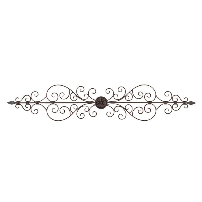 Rustic Style Scroll Design Metal Wall Plaque with Mounting Hardware, Brown
