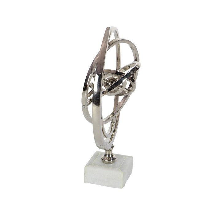 Metal Armillary Sphere with Concentric Circles and Ceramic Base, Silver