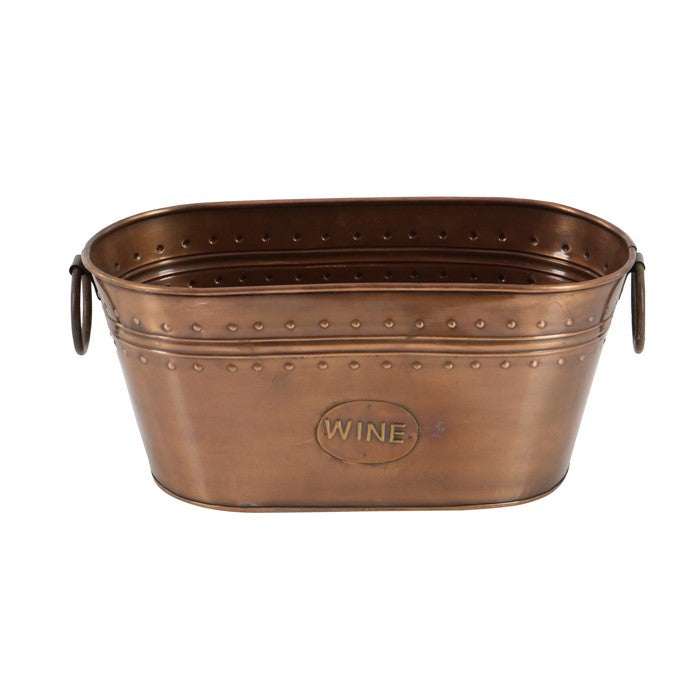 Metal Wine Cooler with Ring Handle and Studded Nail Accents, Bronze