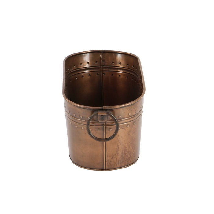 Metal Wine Cooler with Ring Handle and Studded Nail Accents, Bronze