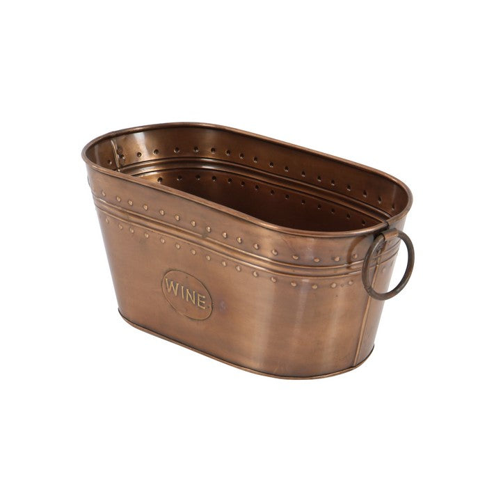 Metal Wine Cooler with Ring Handle and Studded Nail Accents, Bronze