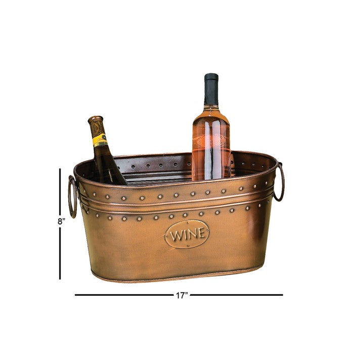 Metal Wine Cooler with Ring Handle and Studded Nail Accents, Bronze