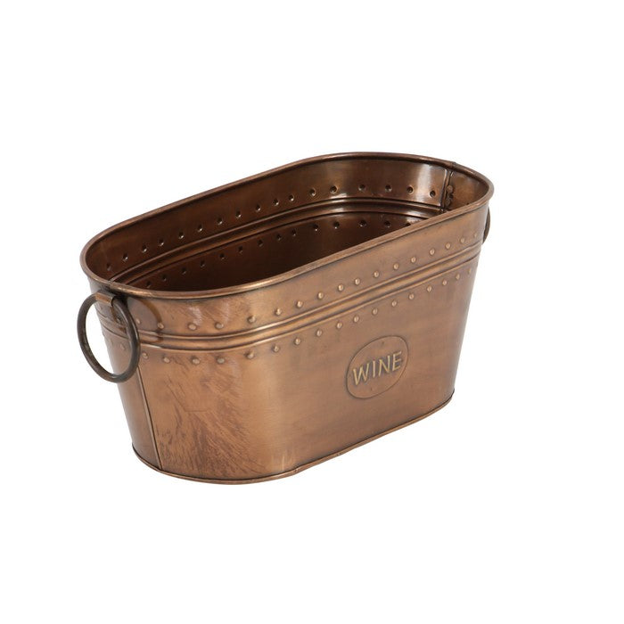 Metal Wine Cooler with Ring Handle and Studded Nail Accents, Bronze