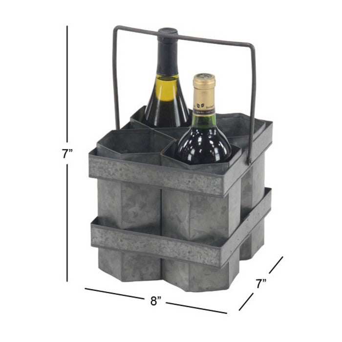 Metal Wine Holder with 4 Hexagonal Shaped Slots, Gray