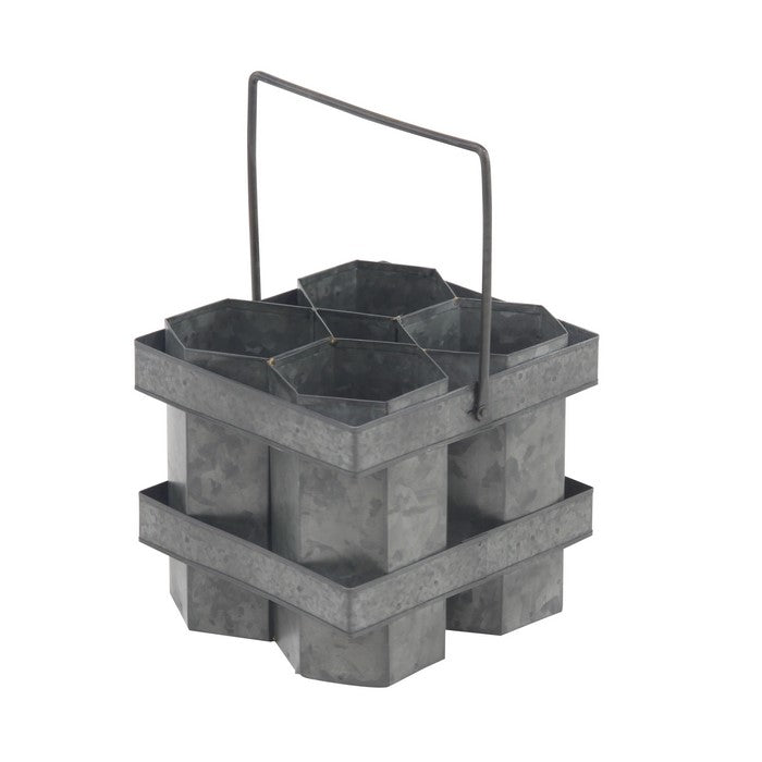 Metal Wine Holder with 4 Hexagonal Shaped Slots, Gray