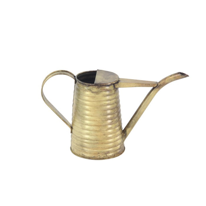 Metal Water Can with Reeded Design and Tapered Silhouette, Brass