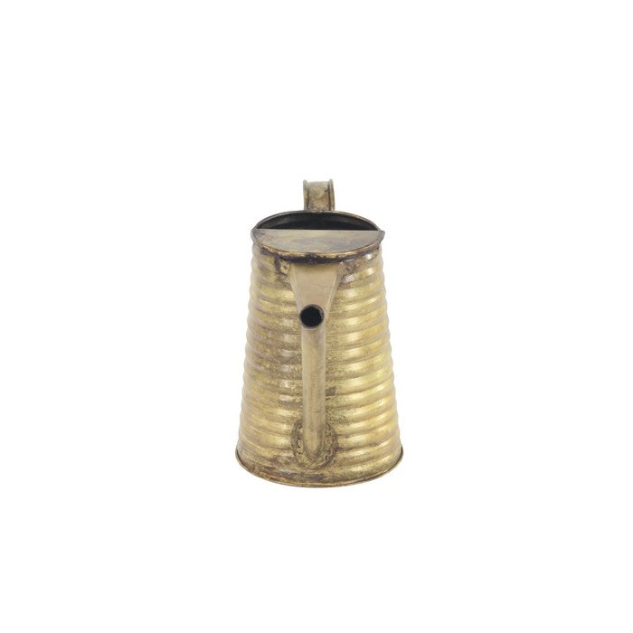 Metal Water Can with Reeded Design and Tapered Silhouette, Brass