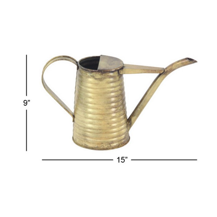 Metal Water Can with Reeded Design and Tapered Silhouette, Brass