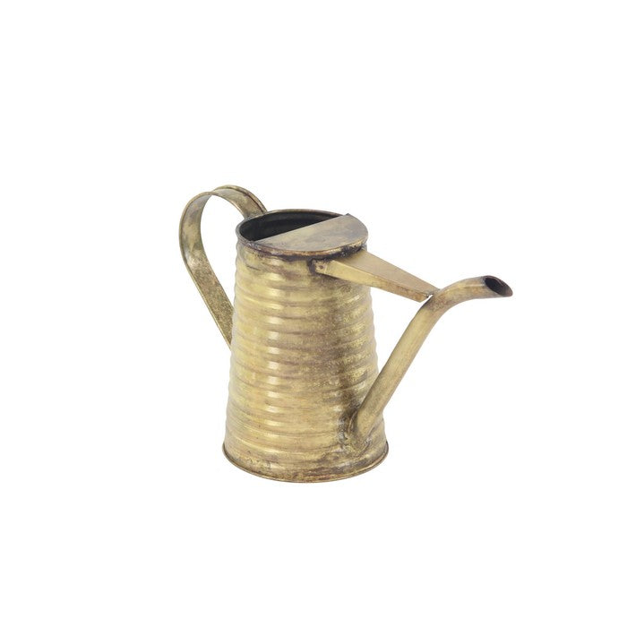 Metal Water Can with Reeded Design and Tapered Silhouette, Brass