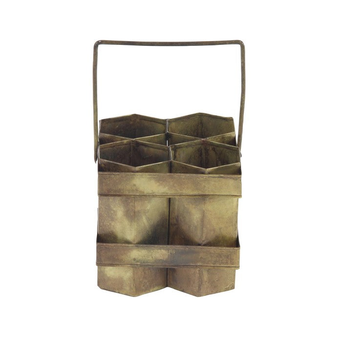 Metal Wine Holder with 4 Hexagonal Shaped Slots, Brass