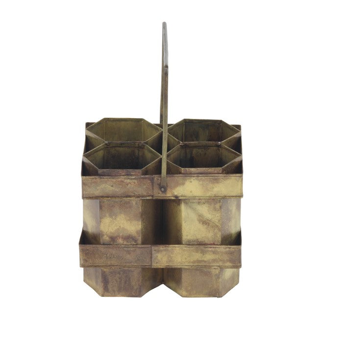 Metal Wine Holder with 4 Hexagonal Shaped Slots, Brass