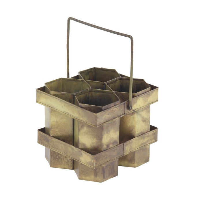 Metal Wine Holder with 4 Hexagonal Shaped Slots, Brass