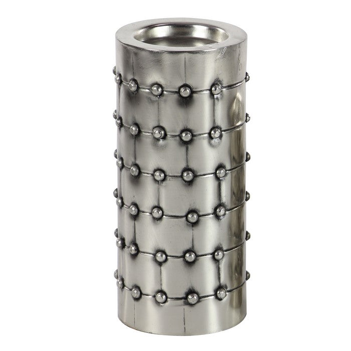 Metal Round Shape Candle Holder with Studded Accents, Set of 3, Silver