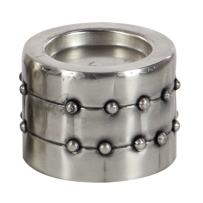 Metal Round Shape Candle Holder with Studded Accents, Set of 3, Silver