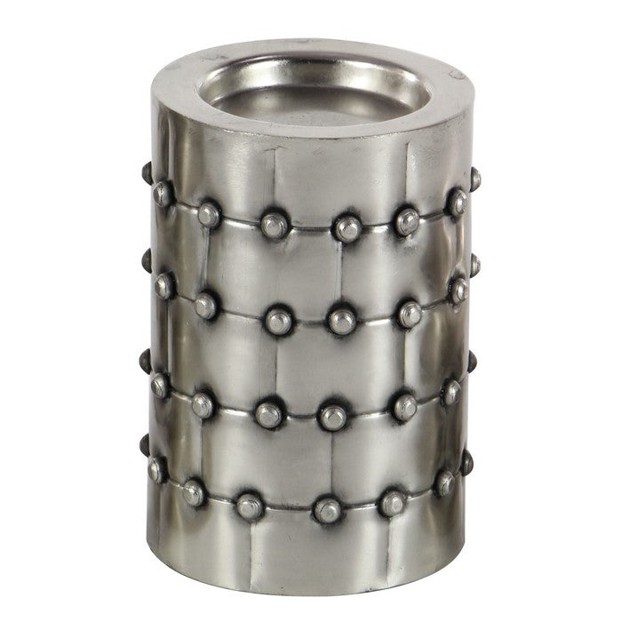 Metal Round Shape Candle Holder with Studded Accents, Set of 3, Silver