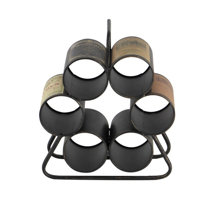 Industrial Style Metal Frame Wine Rack with 6 Slots, Black