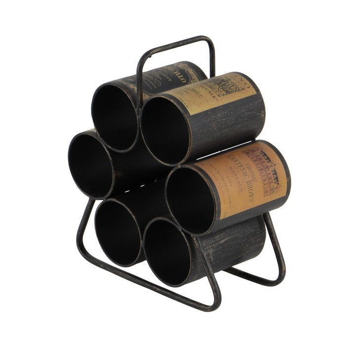 Industrial Style Metal Frame Wine Rack with 6 Slots, Black
