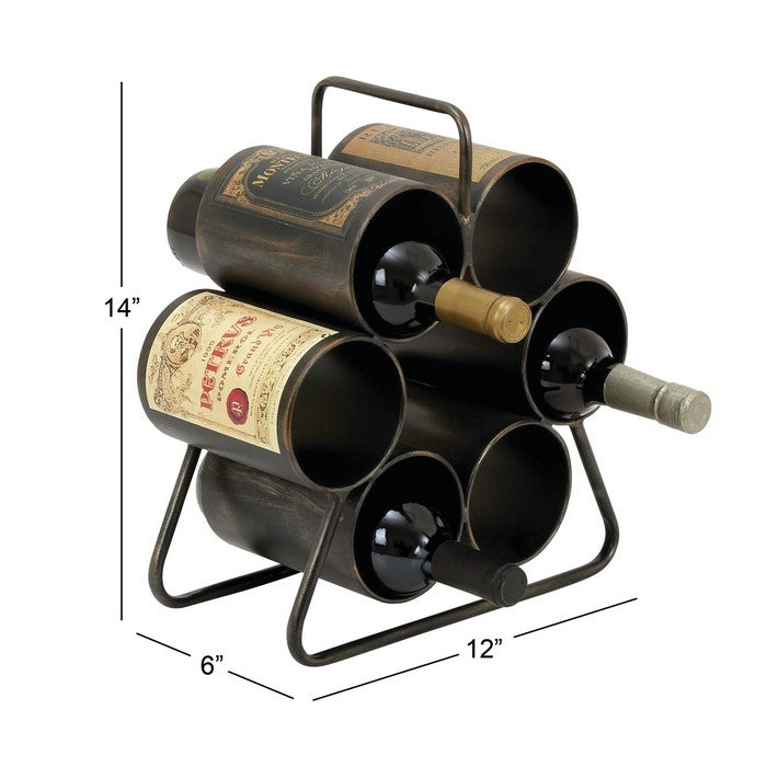 Industrial Style Metal Frame Wine Rack with 6 Slots, Black