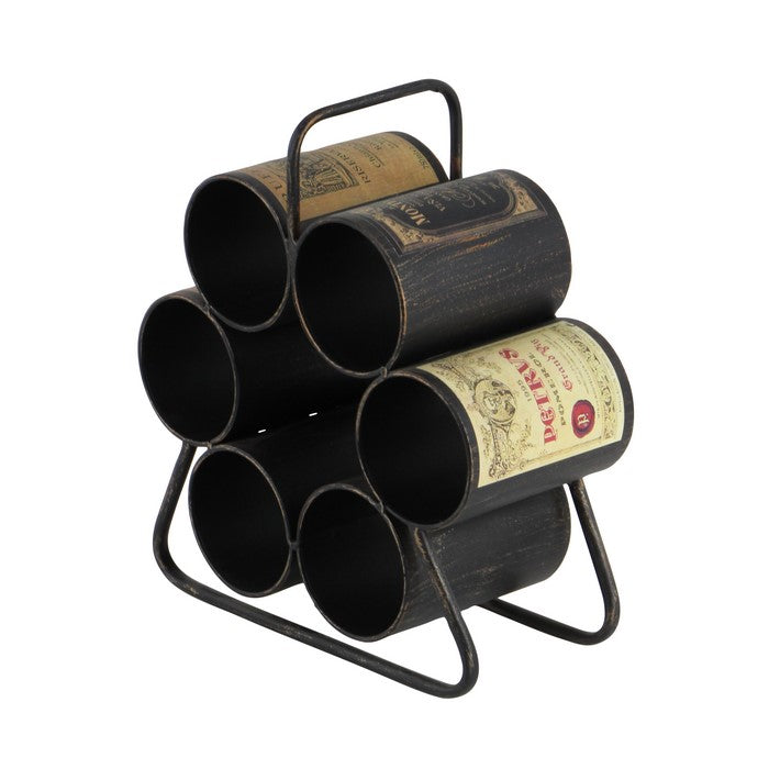Industrial Style Metal Frame Wine Rack with 6 Slots, Black