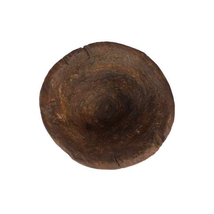 Antique Style Wooden Bowl with Textured Details, Dark Brown