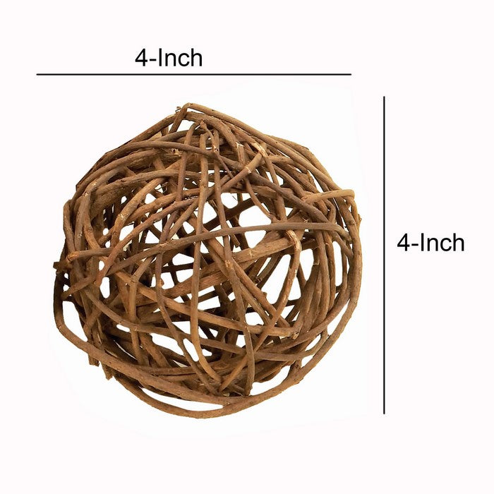 Rustic Style Round Decorative Balls with Mesh Design, Set of 6, Brown