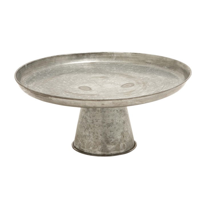Metal Cupcake Stand with Round Tray Top and Tapered Base, Galvanized Gray