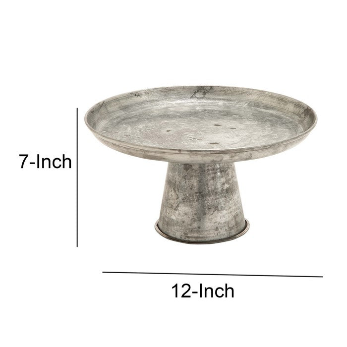 12 Inch Length Metal Cupcake Stand with Round Tray Top, Galvanized Gray