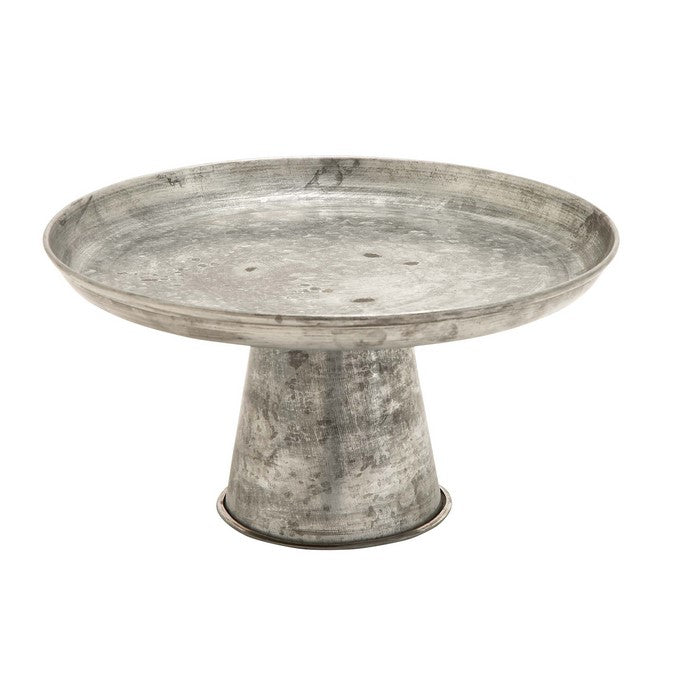 12 Inch Length Metal Cupcake Stand with Round Tray Top, Galvanized Gray