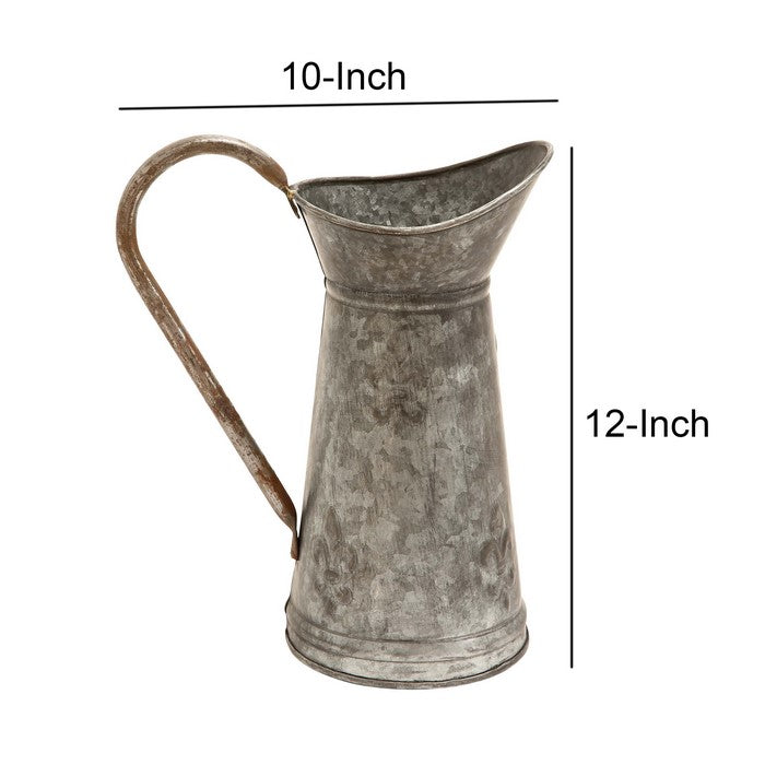 Metal Watering Jug with Curved Handle, Galvanized Gray
