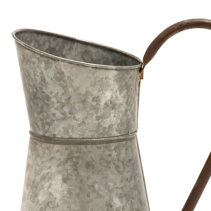 16 Inch Metal Watering Jug with Curved Handle, Galvanized Gray