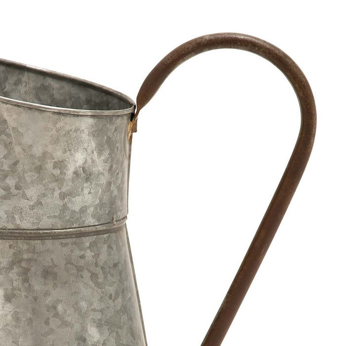 16 Inch Metal Watering Jug with Curved Handle, Galvanized Gray