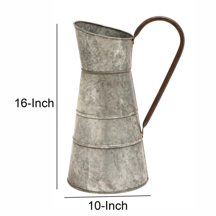 16 Inch Metal Watering Jug with Curved Handle, Galvanized Gray