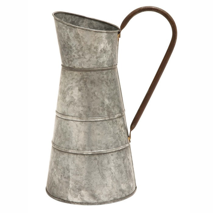 16 Inch Metal Watering Jug with Curved Handle, Galvanized Gray