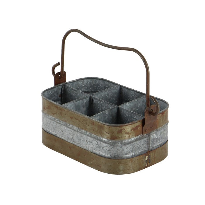 Rectangular Shaped Metal Wine Holder with 6 Slots, Galvanized Gray