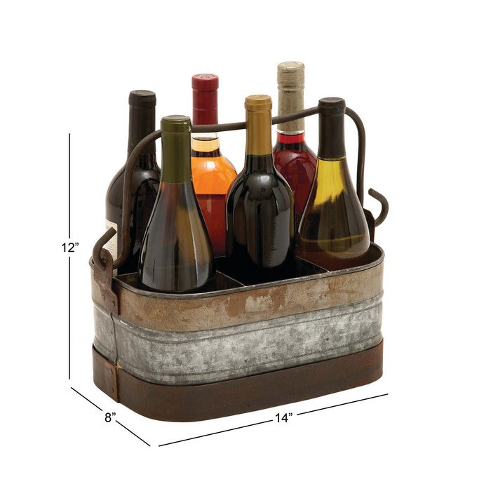 Rectangular Shaped Metal Wine Holder with 6 Slots, Galvanized Gray