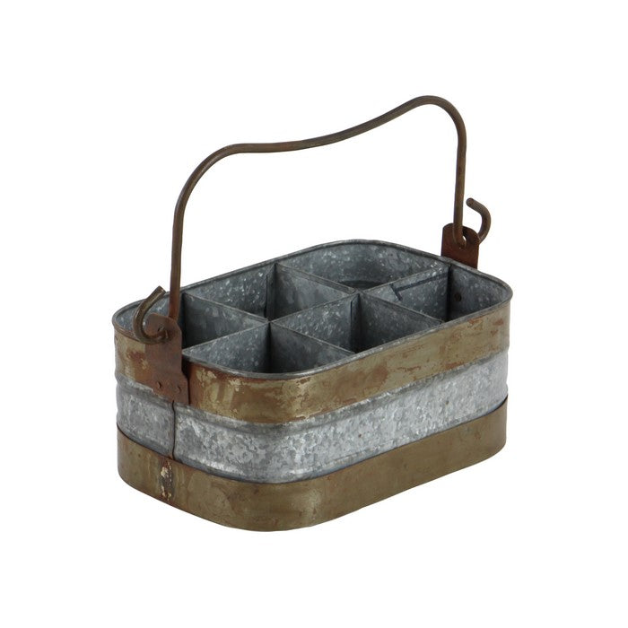 Rectangular Shaped Metal Wine Holder with 6 Slots, Galvanized Gray